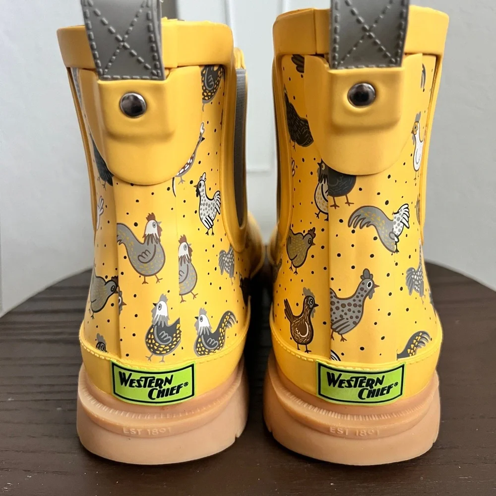 Western Chief Hen Frenzy Yellow Chelsea Rain Boots Chickens Hens 7